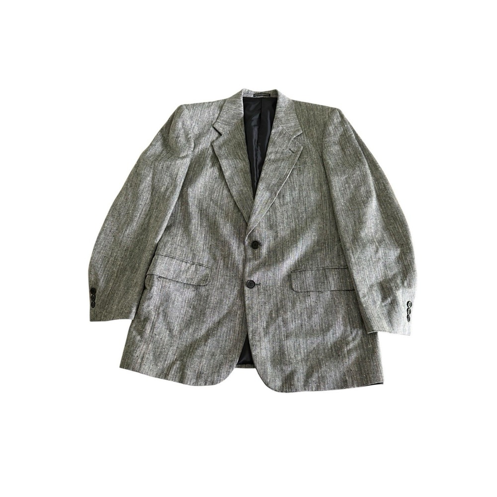 Pierre Balmain Blazer Mens 38L Gray 100% Silk Herringbone Two Button Sport Coat
